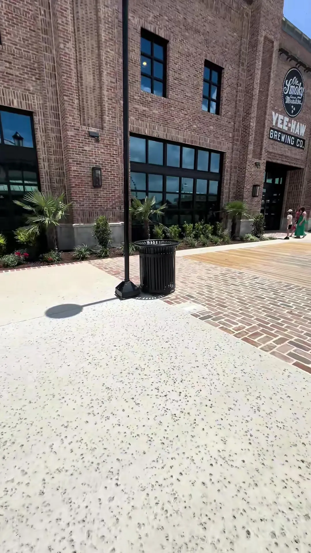 Finished stamped concrete plaza with scored joints