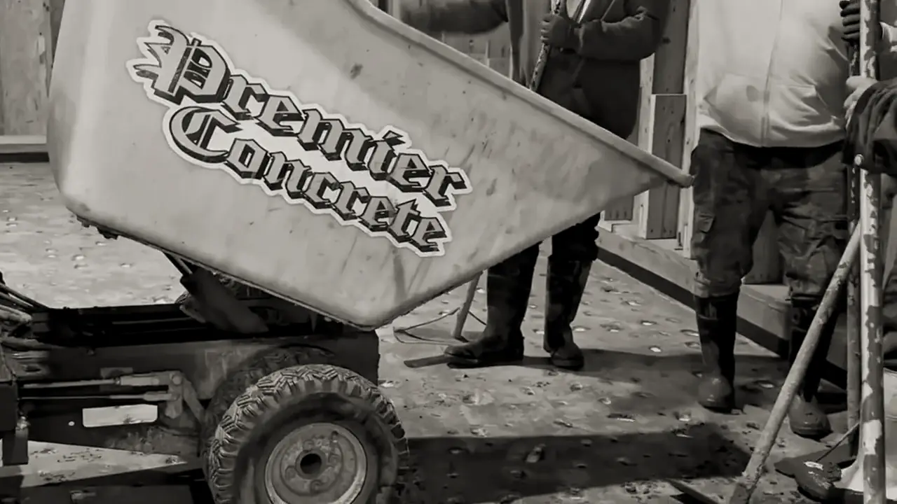 Interior concrete slab pour with the branded Premier power buggy